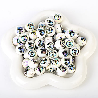 16mm NHL Team Logo Inspired 16mm Pearl Beads - Iridescent AB Finish Round | DIY Sports Fan Bracelet & Keychain Craft Bead