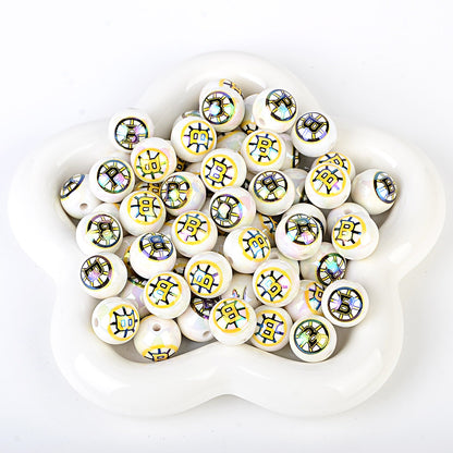 16mm NHL Team Logo Inspired 16mm Pearl Beads - Iridescent AB Finish Round | DIY Sports Fan Bracelet & Keychain Craft Bead