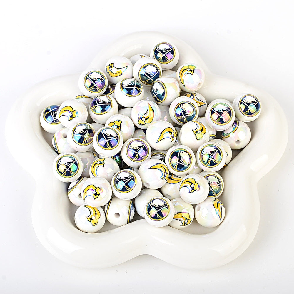 16mm NHL Team Logo Inspired 16mm Pearl Beads - Iridescent AB Finish Round | DIY Sports Fan Bracelet & Keychain Craft Bead