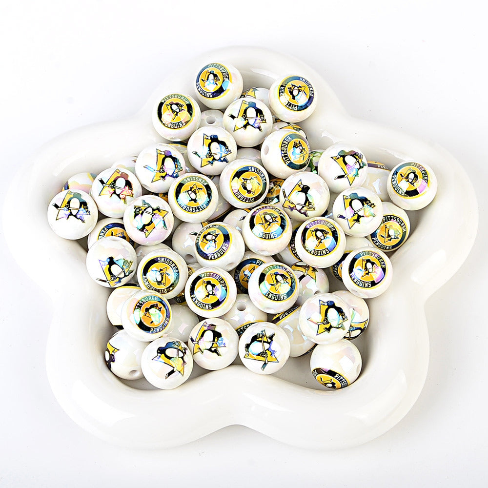16mm NHL Team Logo Inspired 16mm Pearl Beads - Iridescent AB Finish Round | DIY Sports Fan Bracelet & Keychain Craft Bead
