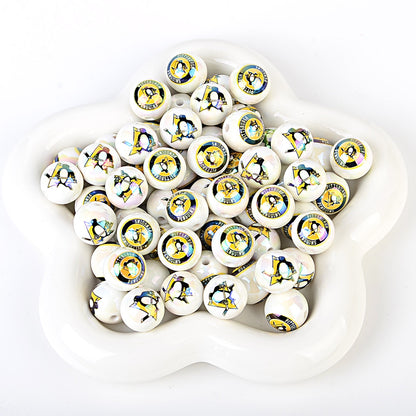 16mm NHL Team Logo Inspired 16mm Pearl Beads - Iridescent AB Finish Round | DIY Sports Fan Bracelet & Keychain Craft Bead