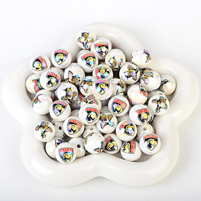 16mm NHL Team Logo Inspired 16mm Pearl Beads - Iridescent AB Finish Round | DIY Sports Fan Bracelet & Keychain Craft Bead