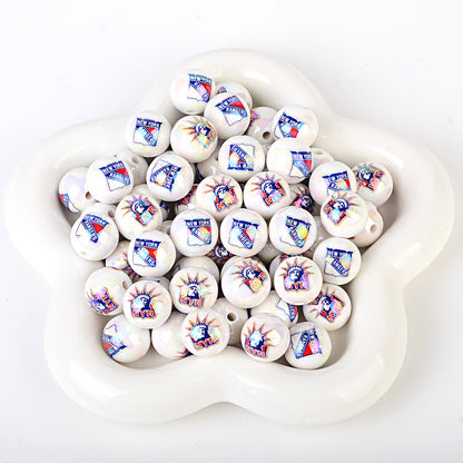 16mm NHL Team Logo Inspired 16mm Pearl Beads - Iridescent AB Finish Round | DIY Sports Fan Bracelet & Keychain Craft Bead