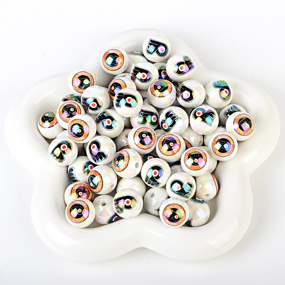 16mm NHL Team Logo Inspired 16mm Pearl Beads - Iridescent AB Finish Round | DIY Sports Fan Bracelet & Keychain Craft Bead