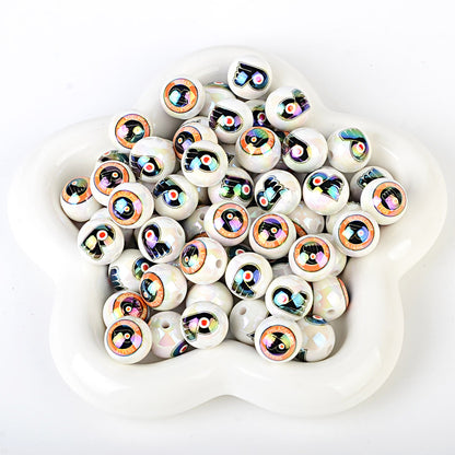 16mm NHL Team Logo Inspired 16mm Pearl Beads - Iridescent AB Finish Round | DIY Sports Fan Bracelet & Keychain Craft Bead