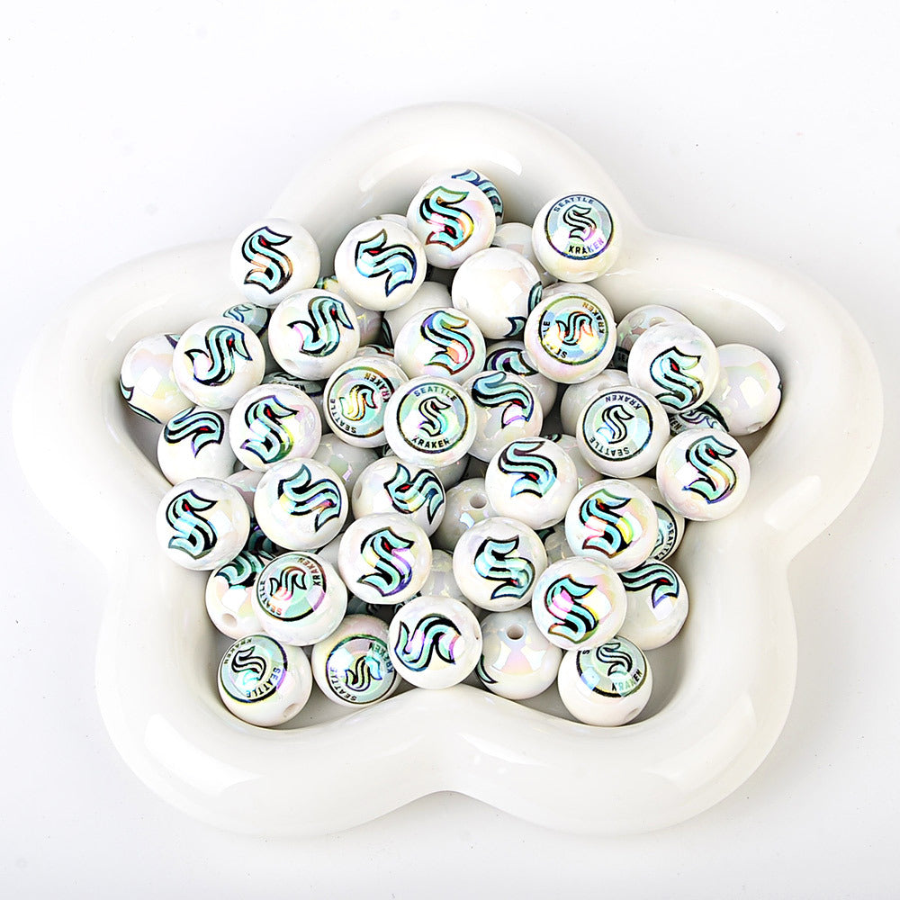 16mm NHL Team Logo Inspired 16mm Pearl Beads - Iridescent AB Finish Round | DIY Sports Fan Bracelet & Keychain Craft Bead
