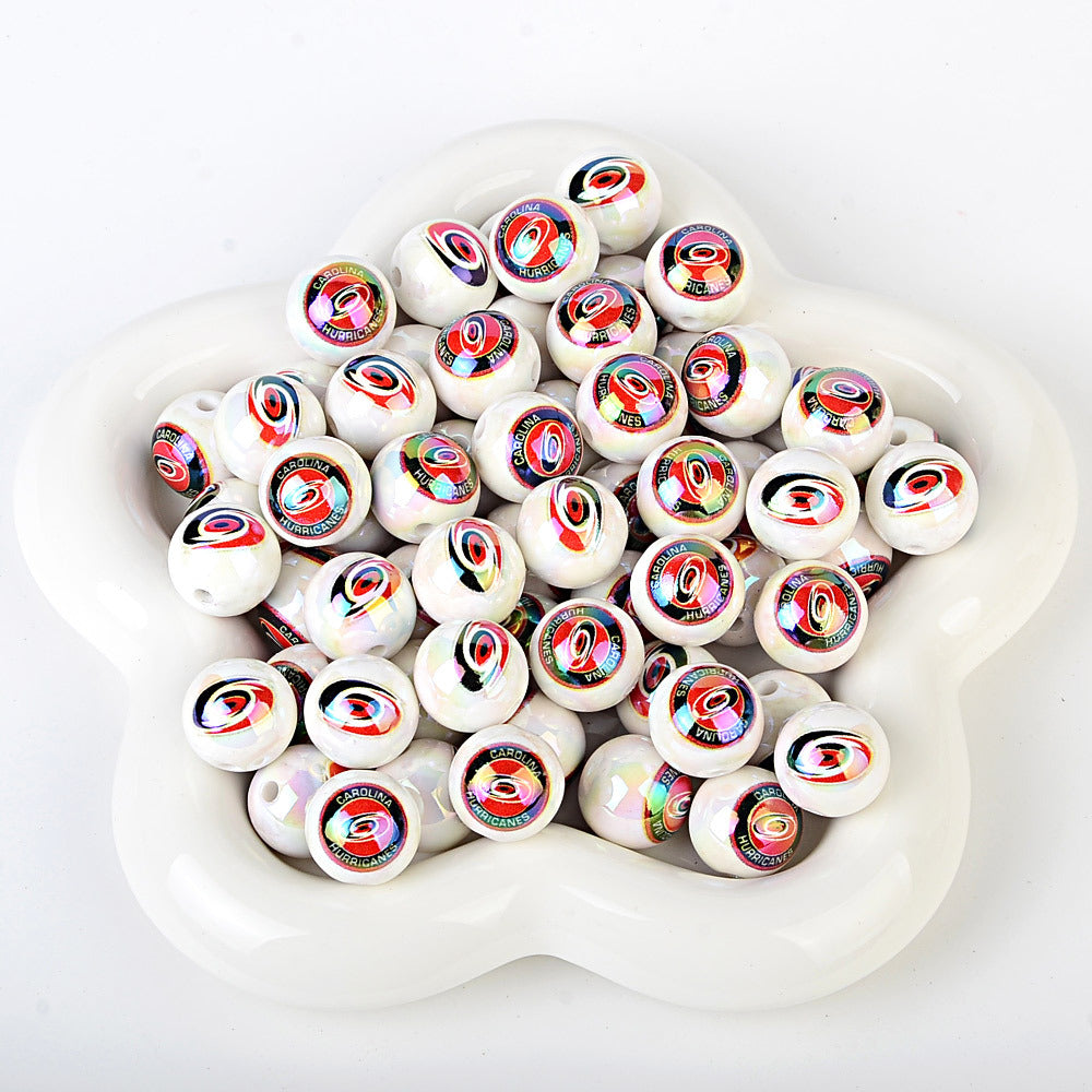 16mm NHL Team Logo Inspired 16mm Pearl Beads - Iridescent AB Finish Round | DIY Sports Fan Bracelet & Keychain Craft Bead