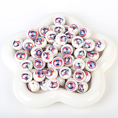 16mm NHL Team Logo Inspired 16mm Pearl Beads - Iridescent AB Finish Round | DIY Sports Fan Bracelet & Keychain Craft Bead