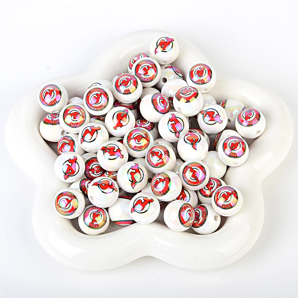 16mm NHL Team Logo Inspired 16mm Pearl Beads - Iridescent AB Finish Round | DIY Sports Fan Bracelet & Keychain Craft Bead