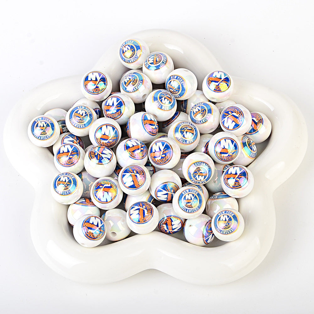 16mm NHL Team Logo Inspired 16mm Pearl Beads - Iridescent AB Finish Round | DIY Sports Fan Bracelet & Keychain Craft Bead