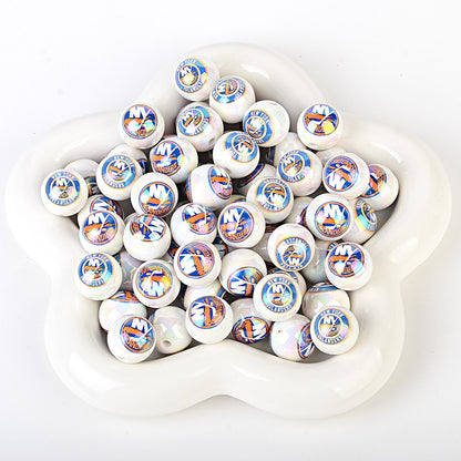 16mm NHL Team Logo Inspired 16mm Pearl Beads - Iridescent AB Finish Round | DIY Sports Fan Bracelet & Keychain Craft Bead