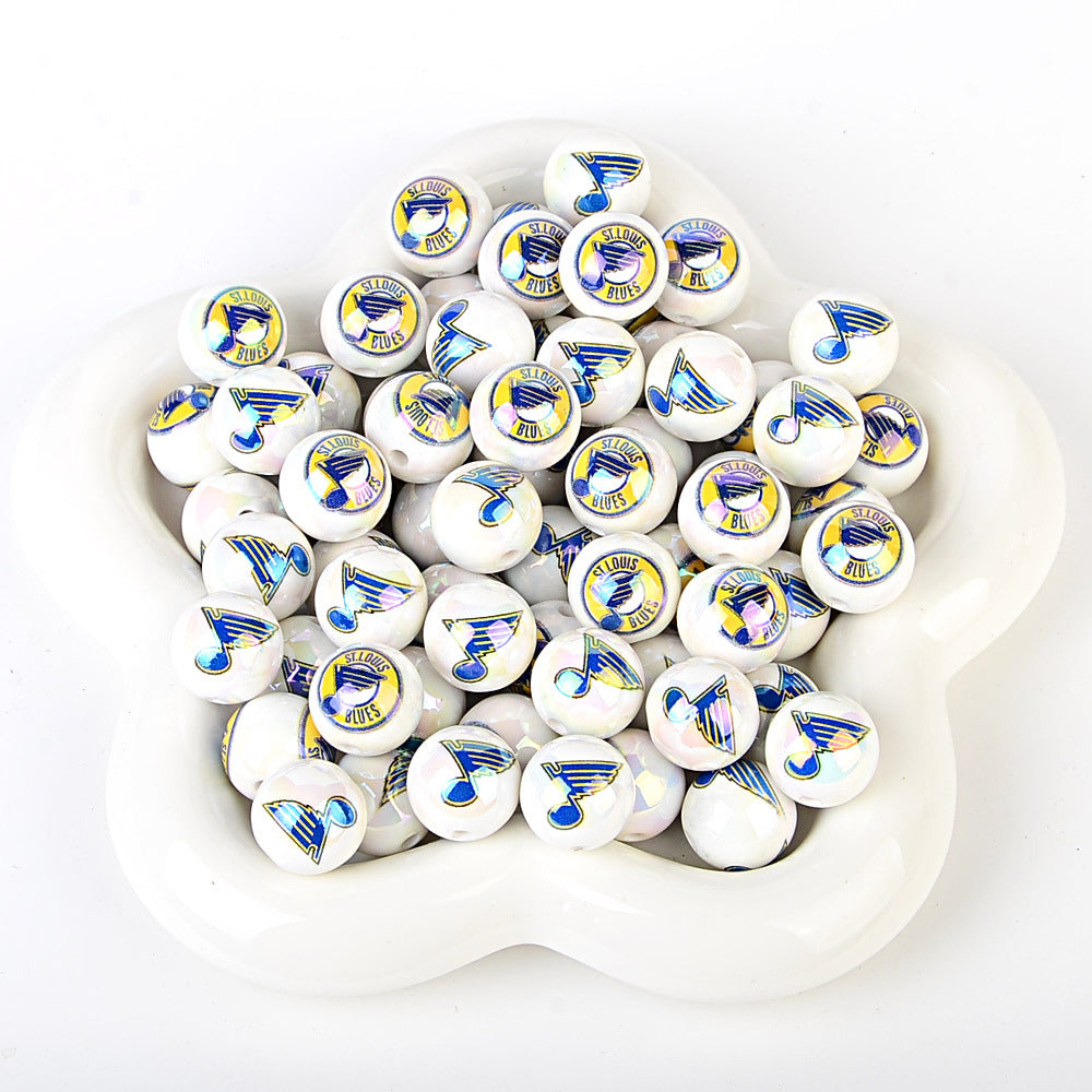 16mm NHL Team Logo Inspired 16mm Pearl Beads - Iridescent AB Finish Round | DIY Sports Fan Bracelet & Keychain Craft Bead