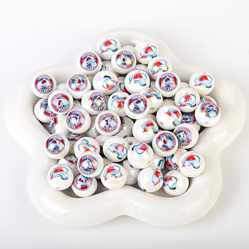 16mm NHL Team Logo Inspired 16mm Pearl Beads - Iridescent AB Finish Round | DIY Sports Fan Bracelet & Keychain Craft Bead