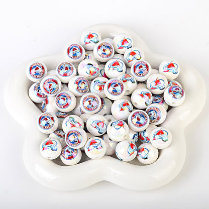 16mm NHL Team Logo Inspired 16mm Pearl Beads - Iridescent AB Finish Round | DIY Sports Fan Bracelet & Keychain Craft Bead