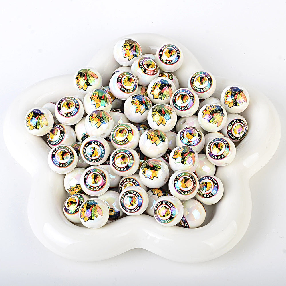 16mm NHL Team Logo Inspired 16mm Pearl Beads - Iridescent AB Finish Round | DIY Sports Fan Bracelet & Keychain Craft Bead