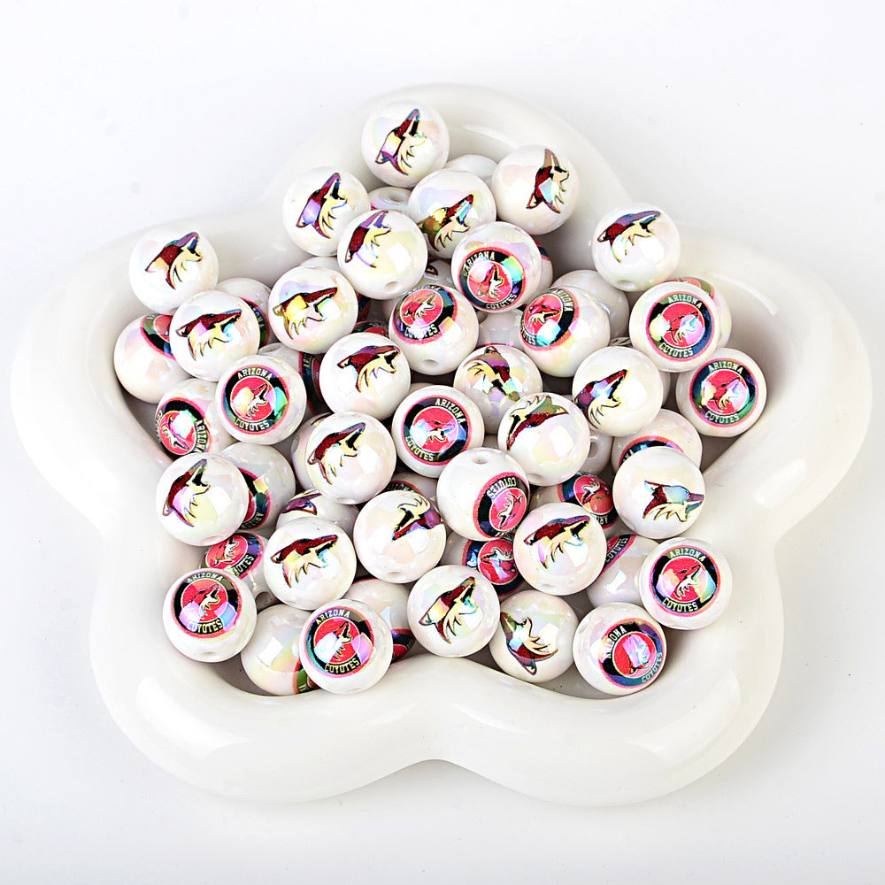 16mm NHL Team Logo Inspired 16mm Pearl Beads - Iridescent AB Finish Round | DIY Sports Fan Bracelet & Keychain Craft Bead