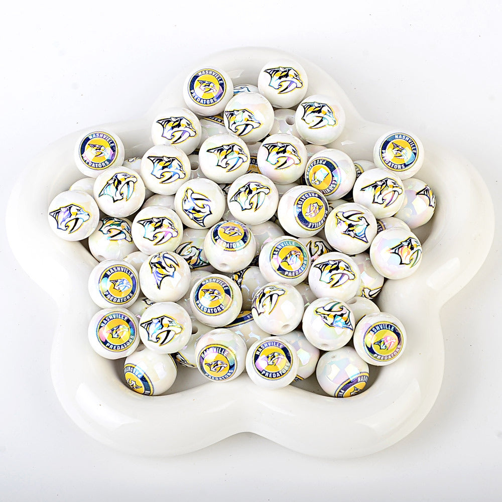 16mm NHL Team Logo Inspired 16mm Pearl Beads - Iridescent AB Finish Round | DIY Sports Fan Bracelet & Keychain Craft Bead
