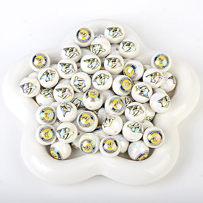 16mm NHL Team Logo Inspired 16mm Pearl Beads - Iridescent AB Finish Round | DIY Sports Fan Bracelet & Keychain Craft Bead
