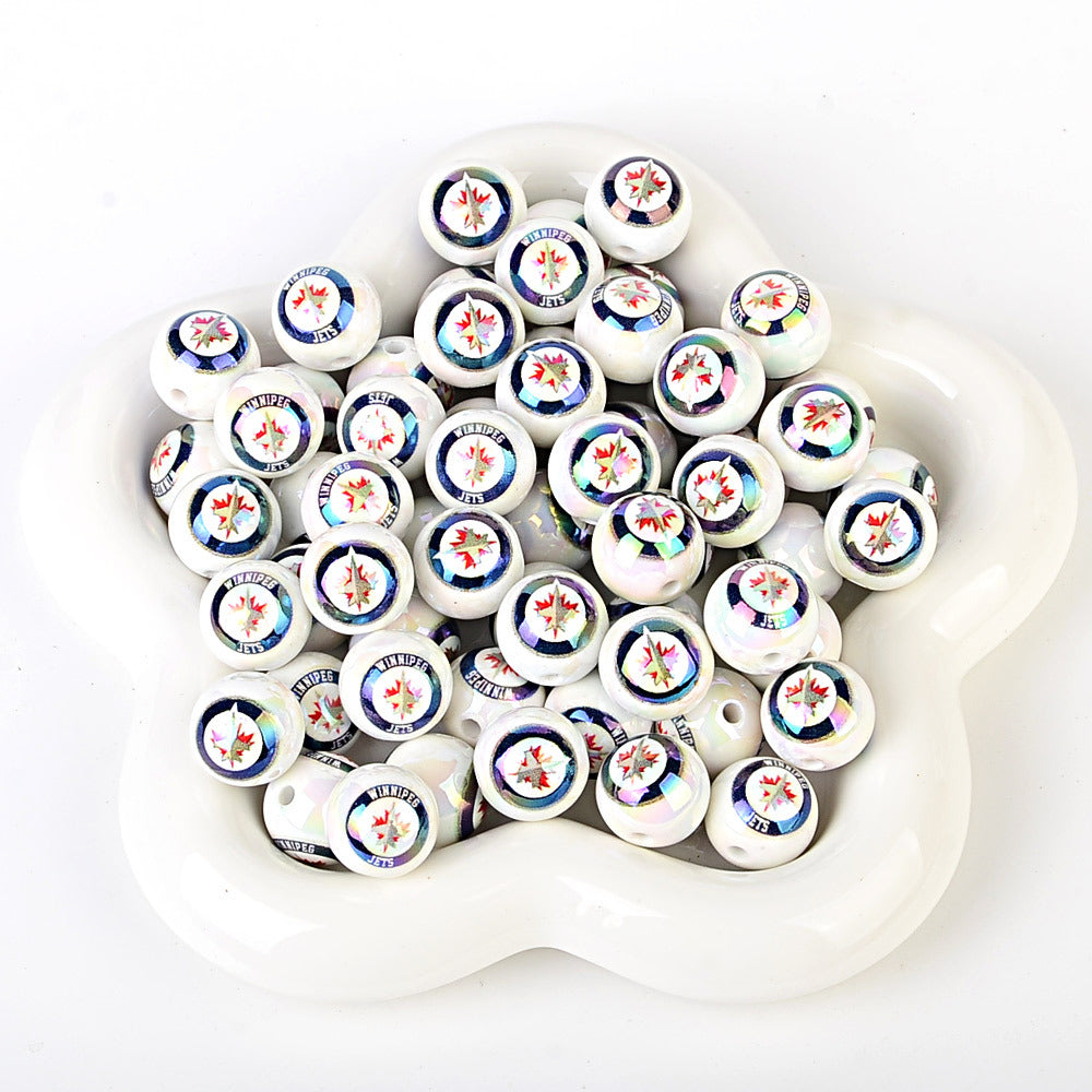 16mm NHL Team Logo Inspired 16mm Pearl Beads - Iridescent AB Finish Round | DIY Sports Fan Bracelet & Keychain Craft Bead