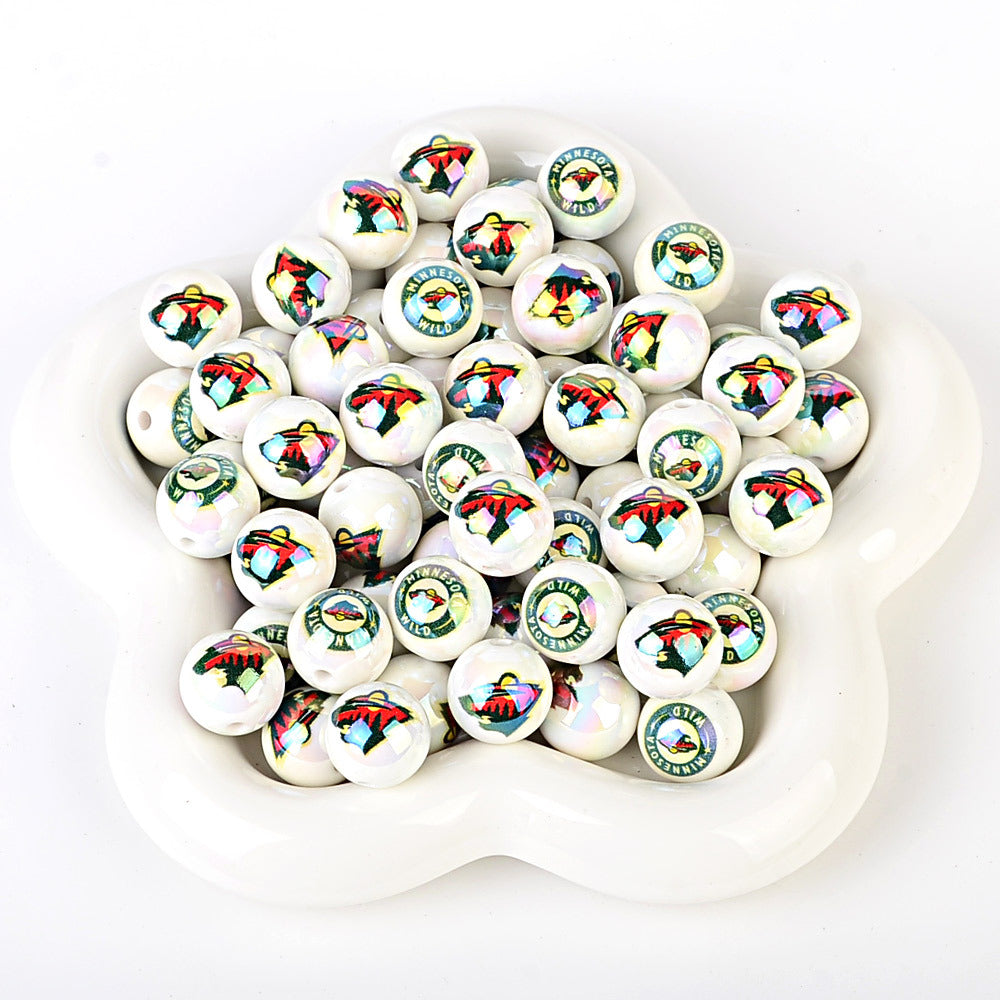 16mm NHL Team Logo Inspired 16mm Pearl Beads - Iridescent AB Finish Round | DIY Sports Fan Bracelet & Keychain Craft Bead