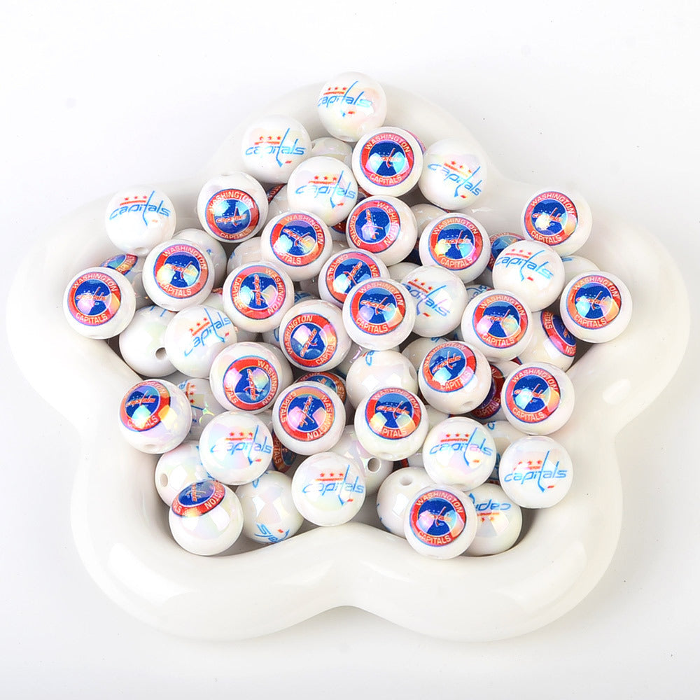 16mm NHL Team Logo Inspired 16mm Pearl Beads - Iridescent AB Finish Round | DIY Sports Fan Bracelet & Keychain Craft Bead