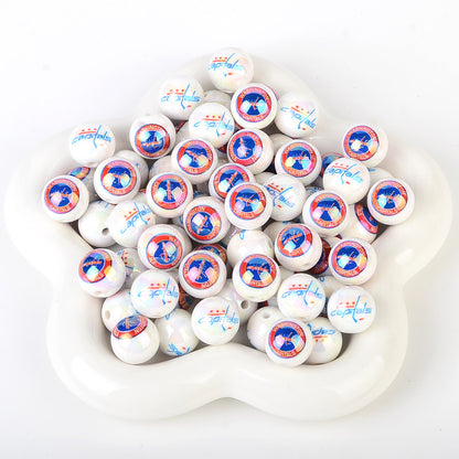 16mm NHL Team Logo Inspired 16mm Pearl Beads - Iridescent AB Finish Round | DIY Sports Fan Bracelet & Keychain Craft Bead