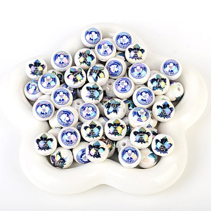 16mm NHL Team Logo Inspired 16mm Pearl Beads - Iridescent AB Finish Round | DIY Sports Fan Bracelet & Keychain Craft Bead