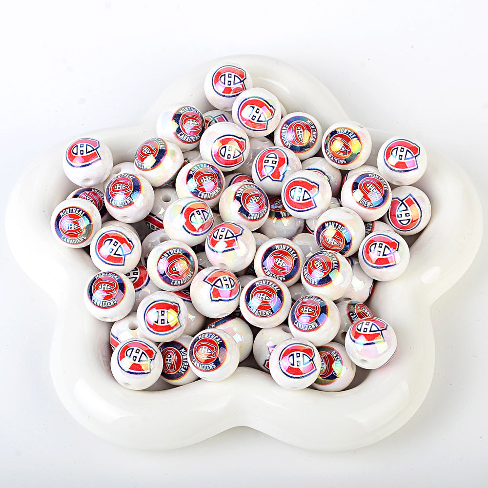 16mm NHL Team Logo Inspired 16mm Pearl Beads - Iridescent AB Finish Round | DIY Sports Fan Bracelet & Keychain Craft Bead