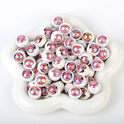 16mm NHL Team Logo Inspired 16mm Pearl Beads - Iridescent AB Finish Round | DIY Sports Fan Bracelet & Keychain Craft Bead