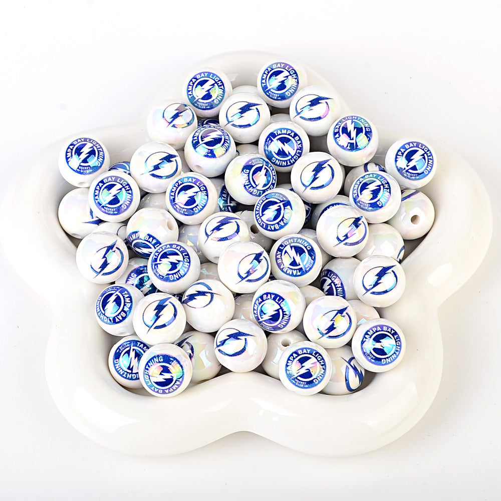 16mm NHL Team Logo Inspired 16mm Pearl Beads - Iridescent AB Finish Round | DIY Sports Fan Bracelet & Keychain Craft Bead