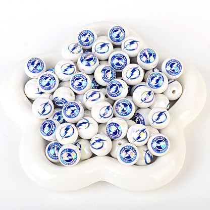 16mm NHL Team Logo Inspired 16mm Pearl Beads - Iridescent AB Finish Round | DIY Sports Fan Bracelet & Keychain Craft Bead