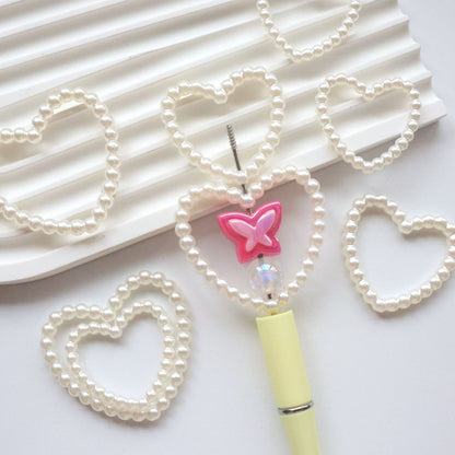 Elegant Heart-Shaped Pearl Frame Beads - Hollow Pearl Heart Spacers | Acrylic Bead for DIY Bracelet Keychain Jewelry Making