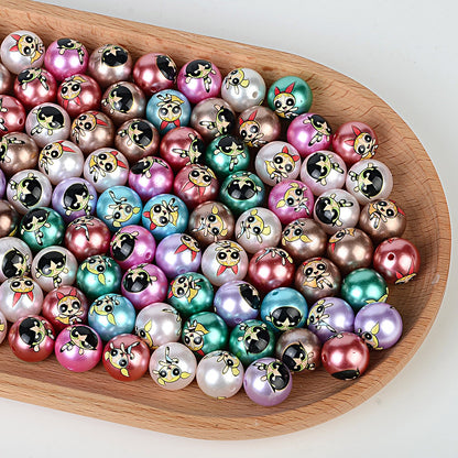 16mm Powerpuff Girls Pearl Acrylic Beads - Cartoon Character Round | Acrylic Bead for DIY Bracelet Keychain Jewelry Making