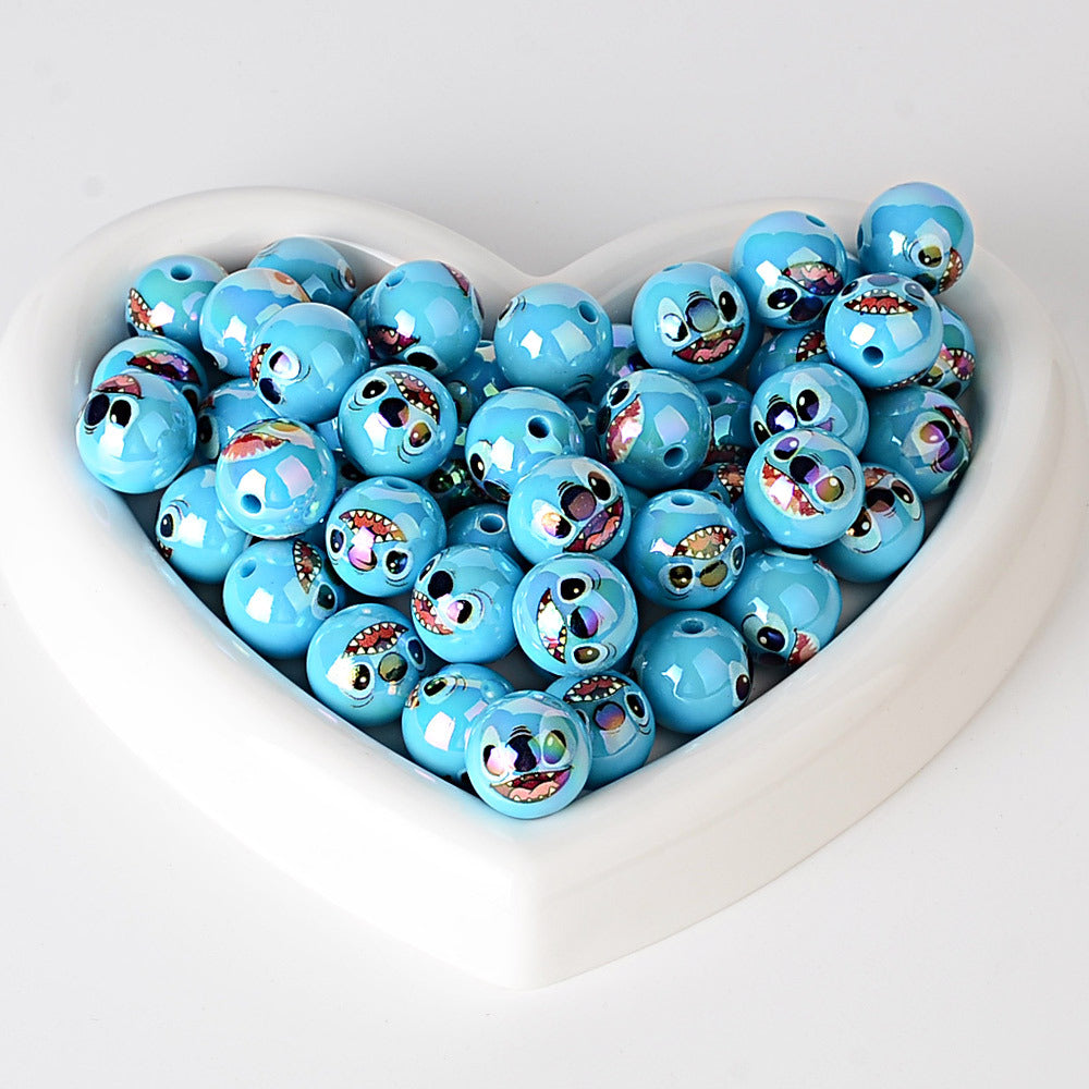16mm Stitch & Angel Acrylic Beads Collection - AB Iridescent Finish | Acrylic Bead for DIY Bracelet Keychain Jewelry Making