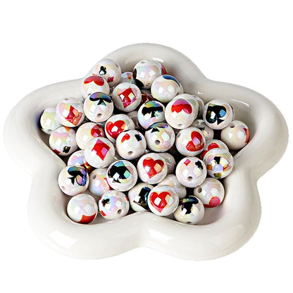 16mm Poker Playing Card Suits Print Beads - Iridescent AB White | Acrylic Bead for DIY Bracelet Keychain Jewelry Making