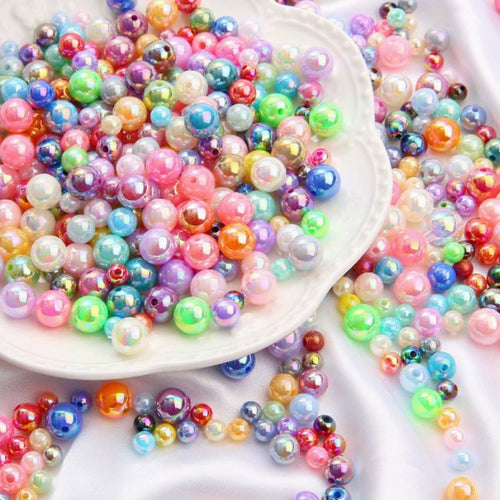 Multi-Color Iridescent AB Acrylic Round Beads -8-14mm Mermaid Pearl | Acrylic Bead for DIY Bracelet Keychain Jewelry Making