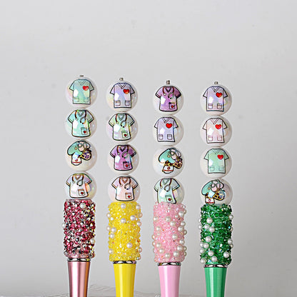 16mm Nurse Medical Scrubs Print Beads - Iridescent AB White Round | Acrylic Bead for DIY Bracelet Keychain Jewelry Making