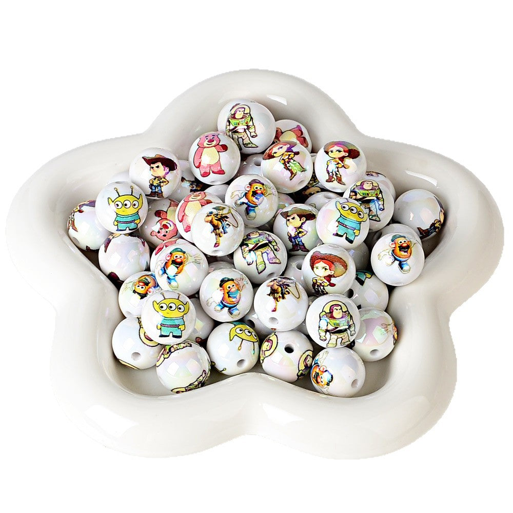 16mm Toy Story Theme Cartoon Beads - Iridescent AB White Round | Acrylic Bead for DIY Bracelet Keychain Jewelry Making