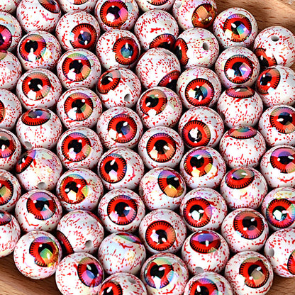 16mm Spooky Eyeball Print Beads - Red Blood Splatter Iridescent AB | Acrylic Bead for DIY Bracelet Keychain Jewelry Making