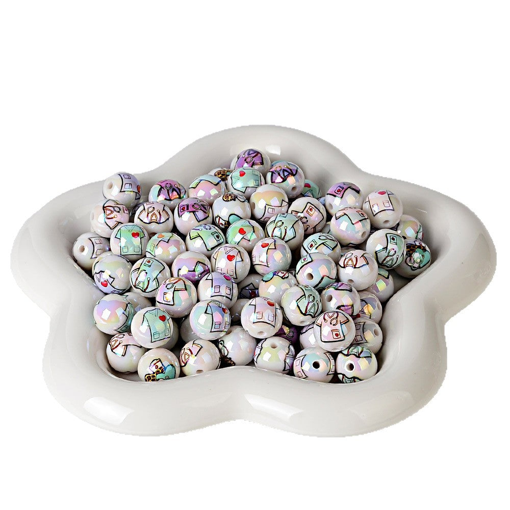 16mm Nurse Medical Scrubs Print Beads - Iridescent AB White Round | Acrylic Bead for DIY Bracelet Keychain Jewelry Making