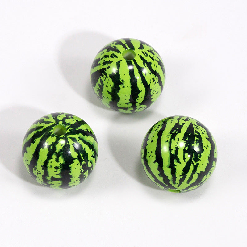 Summer Watermelon Pattern Acrylic Round Beads - 8mm-20mm Mixed | Acrylic Bead for DIY Bracelet Keychain Jewelry Making