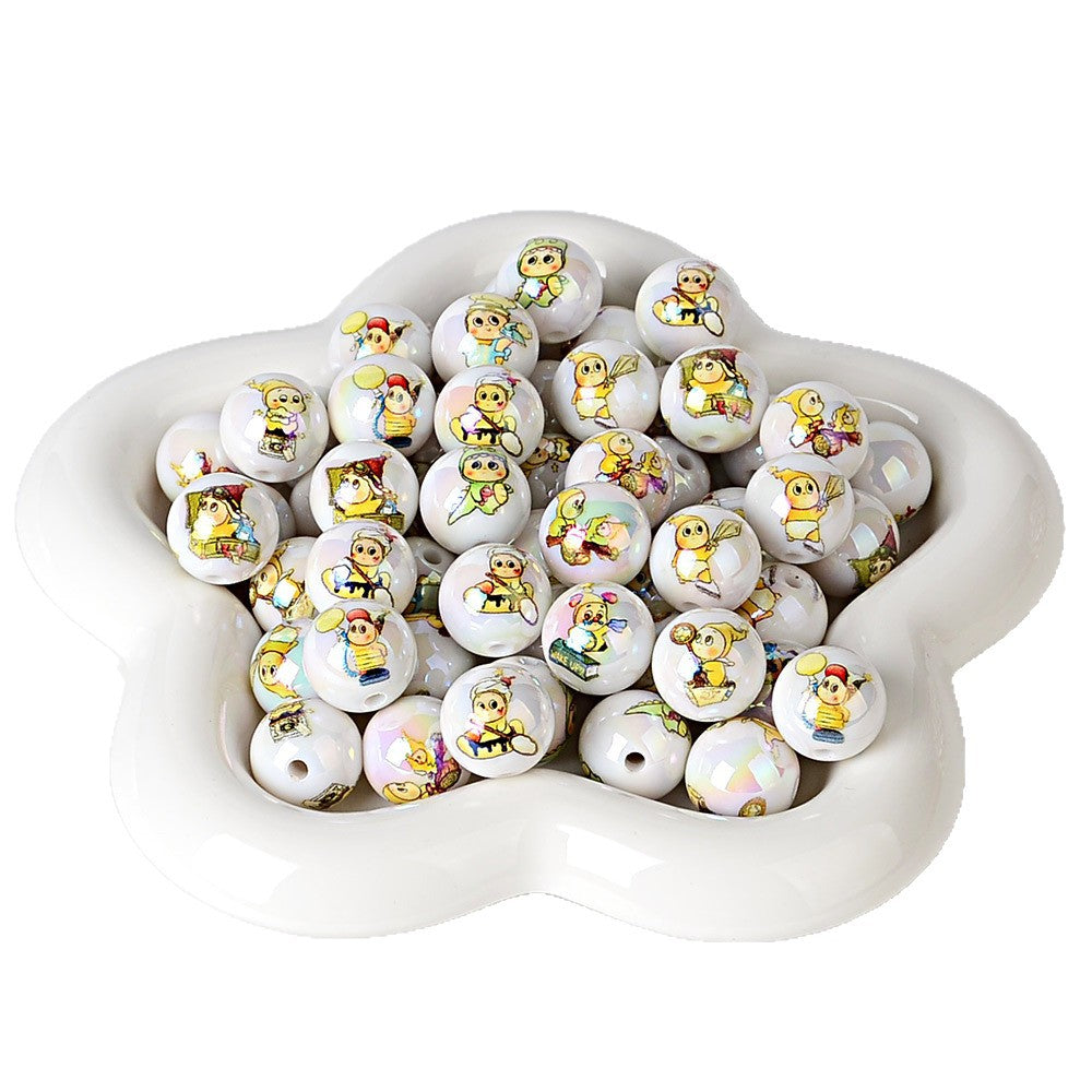 16mm Cute Little Star Person Print Beads - Iridescent AB White | Acrylic Bead for DIY Bracelet Keychain Jewelry Making