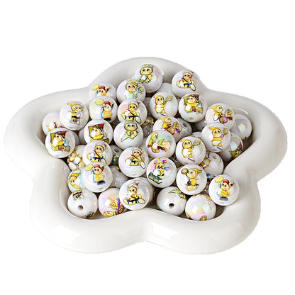 16mm Cute Little Star Person Print Beads - Iridescent AB White | Acrylic Bead for DIY Bracelet Keychain Jewelry Making