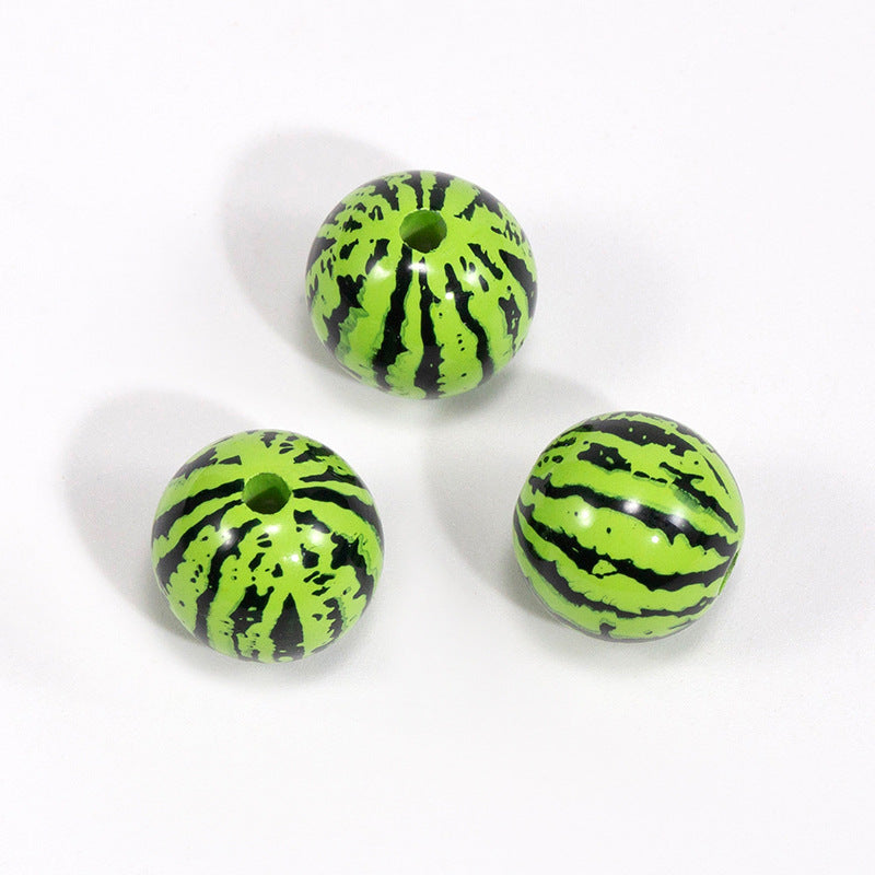 Summer Watermelon Pattern Acrylic Round Beads - 8mm-20mm Mixed | Acrylic Bead for DIY Bracelet Keychain Jewelry Making