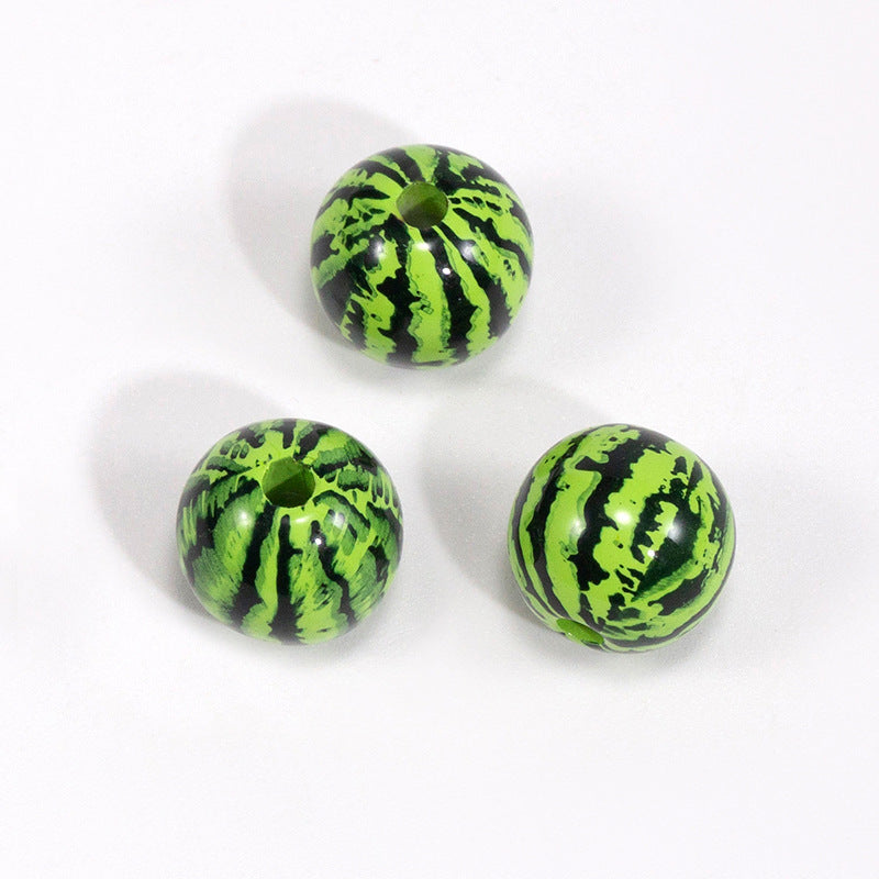 Summer Watermelon Pattern Acrylic Round Beads - 8mm-20mm Mixed | Acrylic Bead for DIY Bracelet Keychain Jewelry Making