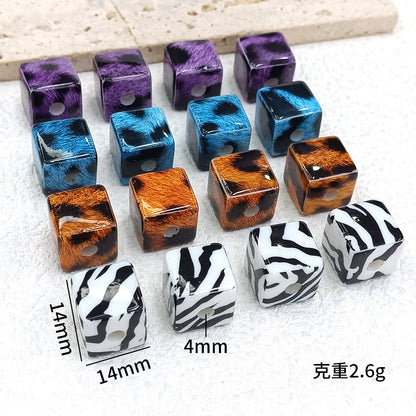 20pcs Trendy Animal Print Cube Beads - 14mm Leopard & Zebra Pattern | Acrylic Bead for DIY Bracelet Keychain Jewelry Making