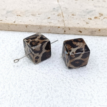 20pcs Trendy Animal Print Cube Beads - 14mm Leopard & Zebra Pattern | Acrylic Bead for DIY Bracelet Keychain Jewelry Making