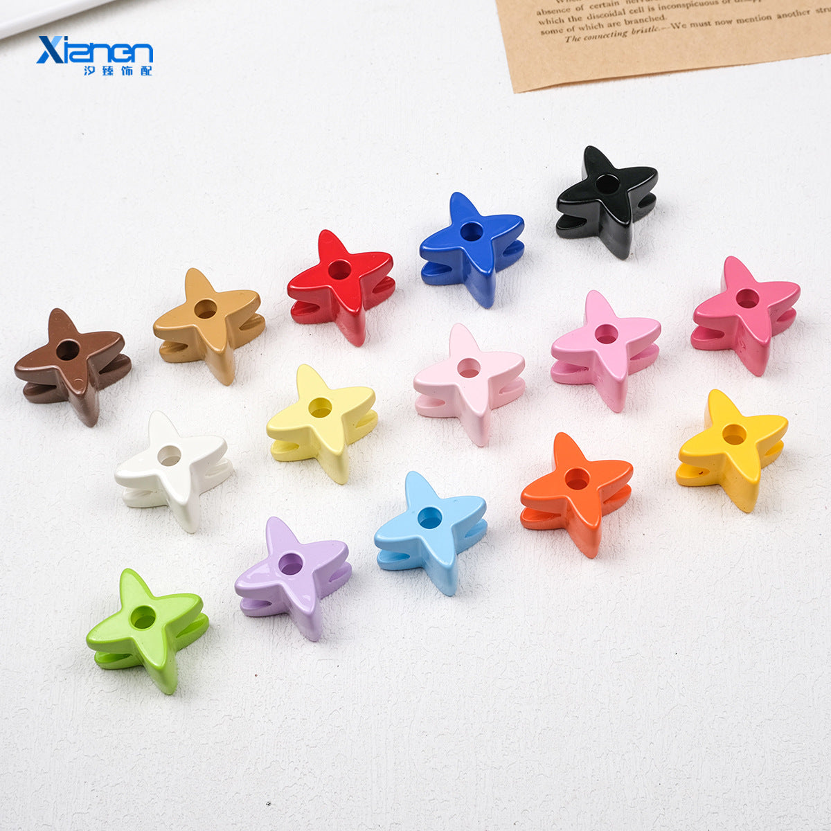 Retro 3D Starflower Beads - 25mm Large Hole Four-Pointed Star Focal | Acrylic Bead for DIY Bracelet Keychain Jewelry Making