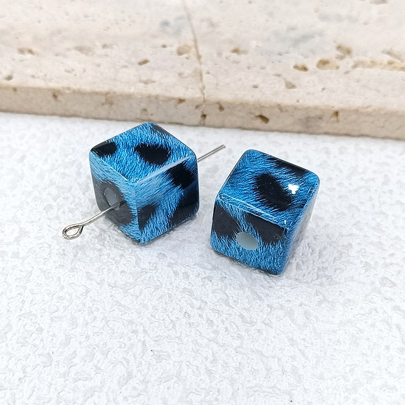 20pcs Trendy Animal Print Cube Beads - 14mm Leopard & Zebra Pattern | Acrylic Bead for DIY Bracelet Keychain Jewelry Making