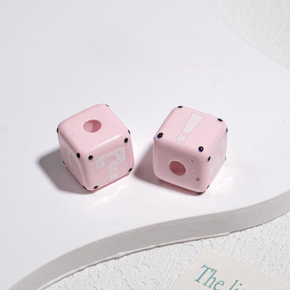 10pcs Large Hole Cube Beads Mixed Colors - 14mm Question Mark & | Acrylic Bead for DIY Bracelet Keychain Jewelry Making